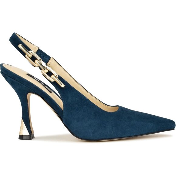 Nine West Womens Teal 400 Suede Closed Pointed Toe Sling Back Veroni Pump - Picture 5 of 6